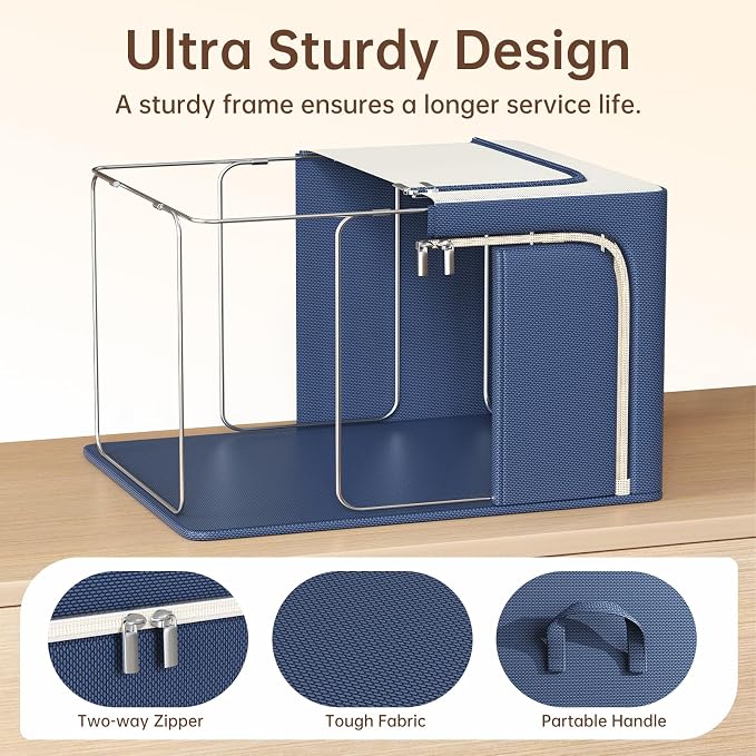 3 Openings Clothes Storage Bins with Metal Frame，24L (navy blue) | Oxford-Gewebe