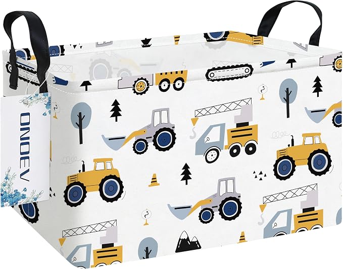 Rectangular Storage Bin, Foldable Construction Truck Excavator Basket | Damp-proof canvas with reinforced stitched handles.Great for clothes,books & sundries in closets,playrooms,laundry rooms.