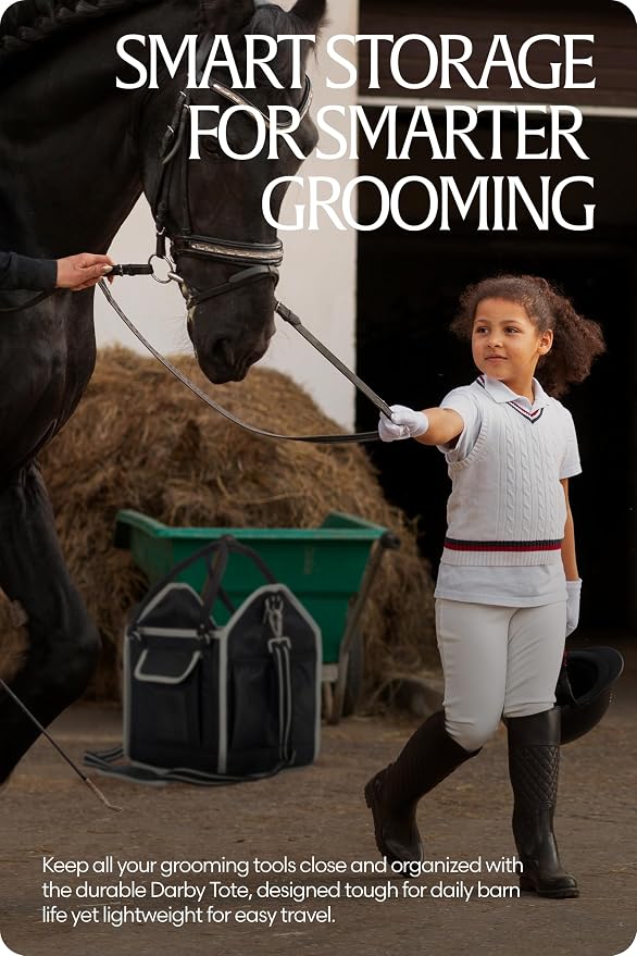 Equinavia Darby Horse Grooming Bag, Collapsible Tote with Strap, One Size | Horse Grooming Tote Bag or Cat and Dog Grooming Bag for Equipment and Supplies, Adjustable Strap, 8" x 9" x 12", One Size