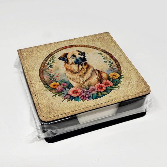 Caroline's Treasures Anatolian Shepherd Dog and Flowers PU Leather Note Paper Holder with Artist-Designed Cover, Desk Accessory, Office Gift