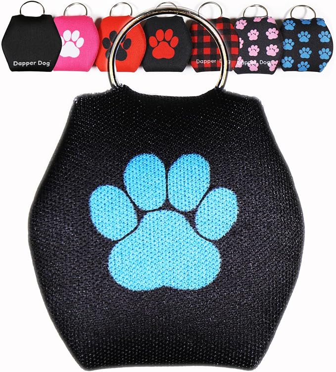 Dapper Dog - Dog Tag Silencer with Tag Ring (Black, Large Dark Blue Paw Print)