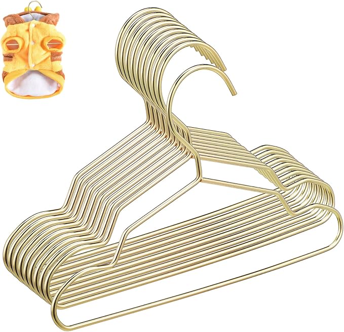 Generic 10-Pack Mini Metal Clothes Hangers for PET Apparel Gold Color Dog and Cat Clothes Hangers Small Closet Organizer for Garment Rack