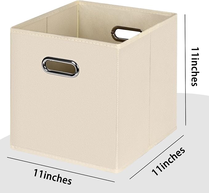 Black Foldable Storage Cubes Bins , Fabric Storage Box Cubes Organizer Baskets with Dual Handles for Home Organizer(Creamy-White)