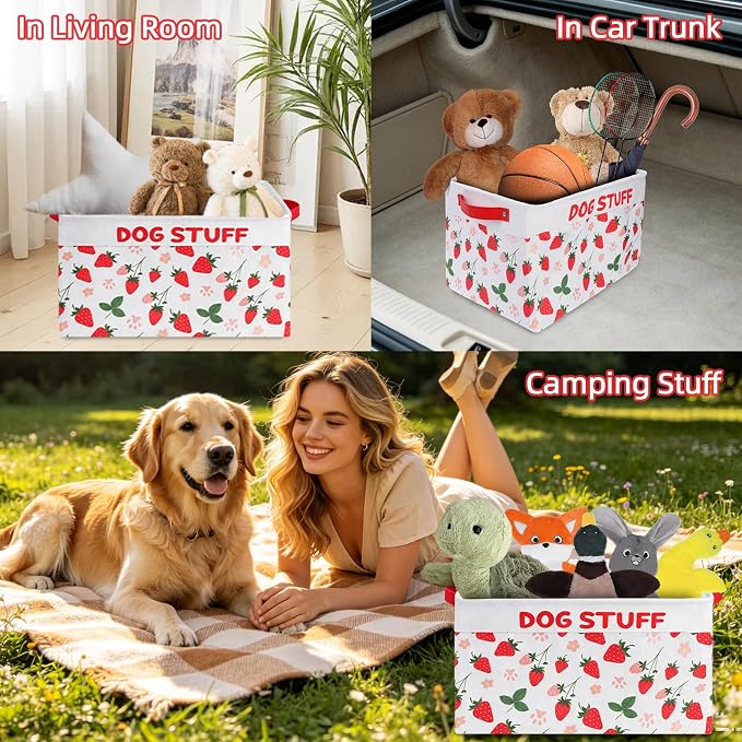Homimp Dog Food Storage Container,Dog Toy Basket Bin Box with Comfortable Handles and Cover,Collapsible Pet Toy Storage Organizer for Accessories,Toys,Coat & Clothing,Blanket & Leash, Red, 15"x13"x12"