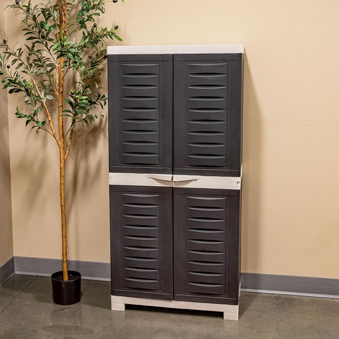 Sunnydaze 48" Garage Storage Cabinet with Locking Doors & Shelves, Charcoal | Heavy Duty Storage Cabinet with Plexiglass Doors Resists Rust & Peeling, Easy-Clean Utility Cabinet for Garage, Shed, Office