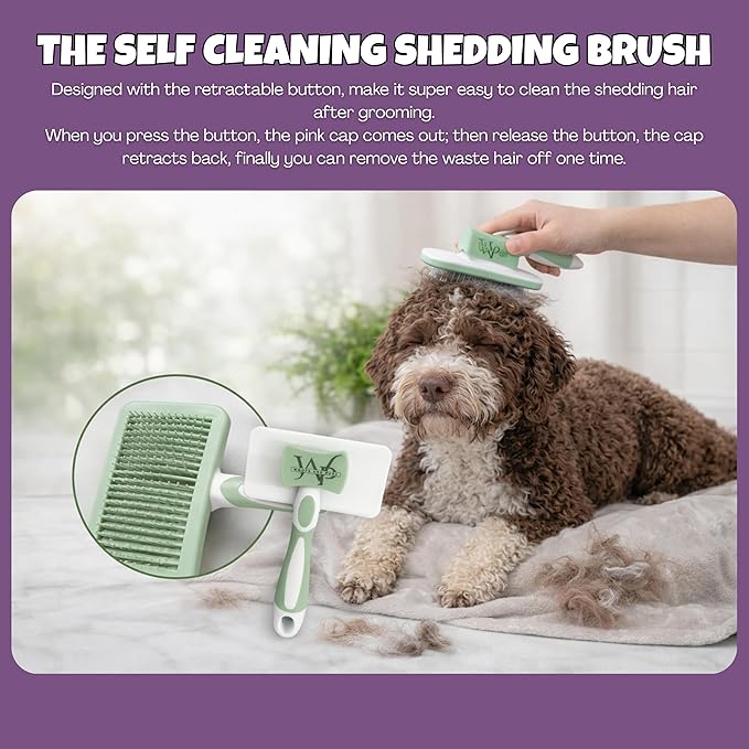 2PCS Self-Cleaning Deshedding Dog & Cat Brush – Skin-Friendly Dog Brush For Shedding Grooming Tool for Dogs, Cats & Puppies | Bath Brush for Shedding, Indoor Cats | Premium Pet Supplies, Green