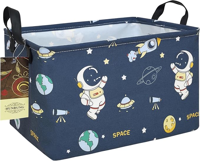 Rectangle Foldable Storage Basket Handles For Home, Space Astronaut | Waterproof reinforced handles, perfect for shelf use, organizes clothes, daily items and pet supplies