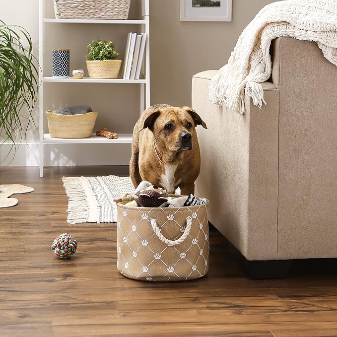 Bone Dry Pet Storage Paw and Bone, Trellis Collection, Small Round, 9x12x12, Taupe