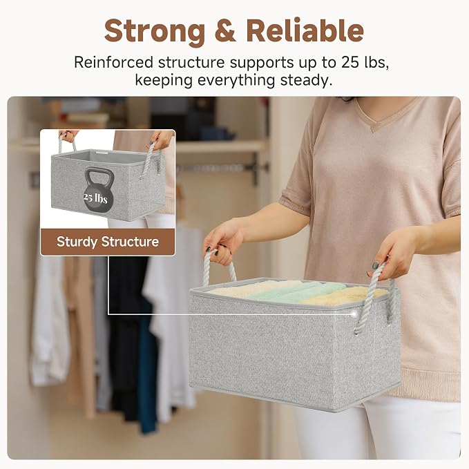 StorageWorks Storage Baskets for Shelves, Closet Organizers and Storage Bins, Fabric Organizer Bins for Clothes, Closet Shelf Organizer, Gray, Large, 3-Pack | Close Storage Baskets for Shelves, Fabric Organizer Bins for Clothes, Closet Shelf Organizer