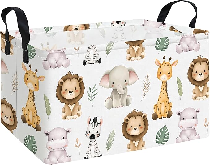 Rectangle Foldable Storage Basket Handles For Home, Cute animal | Waterproof canvas material, reinforced handles, perfect for shelf use, organizes clothes, daily items and pet supplies