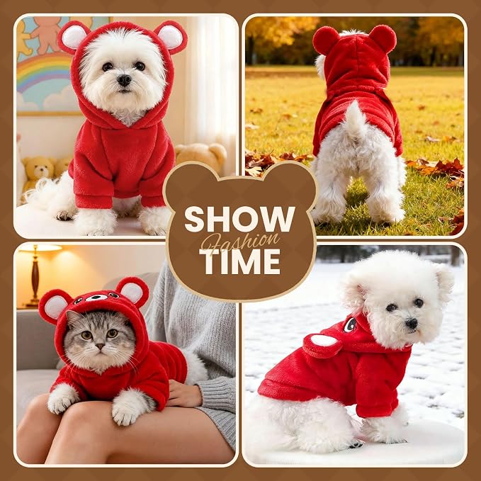 Dog Hoodie with Bear Ears Fleece Dog Sweater for Small Dogs French Bulldog Clothes Puppy Costume for Small Dogs XS Winter Clothes Cozy Pet Fleece for Cats
