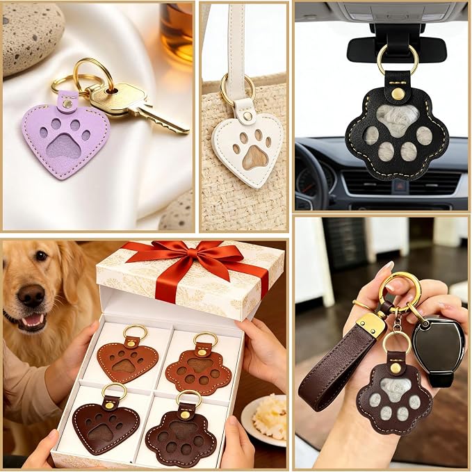 Pet Memorial Keychain for Dog: Heart Leather Keychain Holds 3g Pet Fur | LONANSHO Memory Pet Fur Keepsake Keychain - Holds 3g Pet Fur & 1.2" x 1.5" Photo - Memorial Gift for Dog Cat Owners
