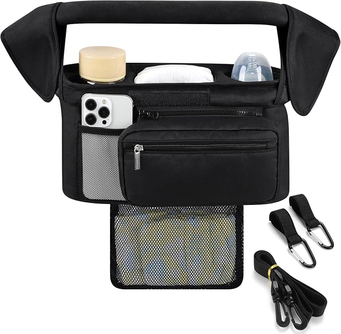 Accmor Universal Stroller Organizer with Insulated Cup Holder Detachable Phone Bag and Shoulder Strap,Stroller Bag Caddy Organizer for Uppababy, Baby Jogger, Britax Strollers