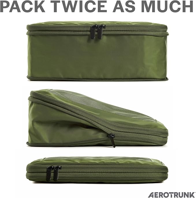 Compression Packing Cubes for Travel, 2-Pack, Olive | Solves overpacking, 2-Piece set fits most carry-ons, 50% Space savings, Compression luggage organizer bags