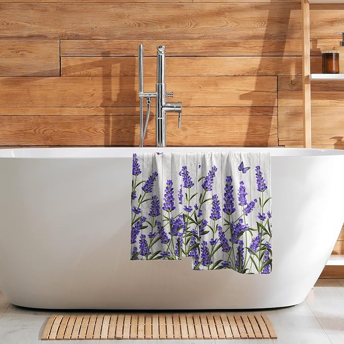 Giwawa Purple Floral Hand Towels Lavender Flowers Set of 2 Soft Guest Face Towel Bathroom Decorations Thin Kitchen Dish Towels 14x28 in