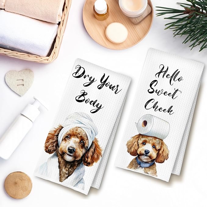 Funny Poodle Dog Hand Towels for Bathroom Washroom, Gifts for Poodle Lovers Women Men, Dog Bathroom Decor, 16x24 Inch Set of 4