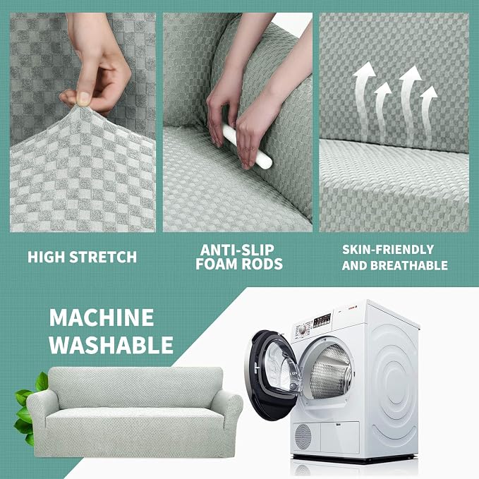 YEMYHOM Couch Cover Latest Jacquard Design High Stretch Sofa Chair Covers for Living Room, Pet Dog Cat Proof Armchair Slipcover Non Slip Magic Elastic Furniture Protector (Small, Ivory)