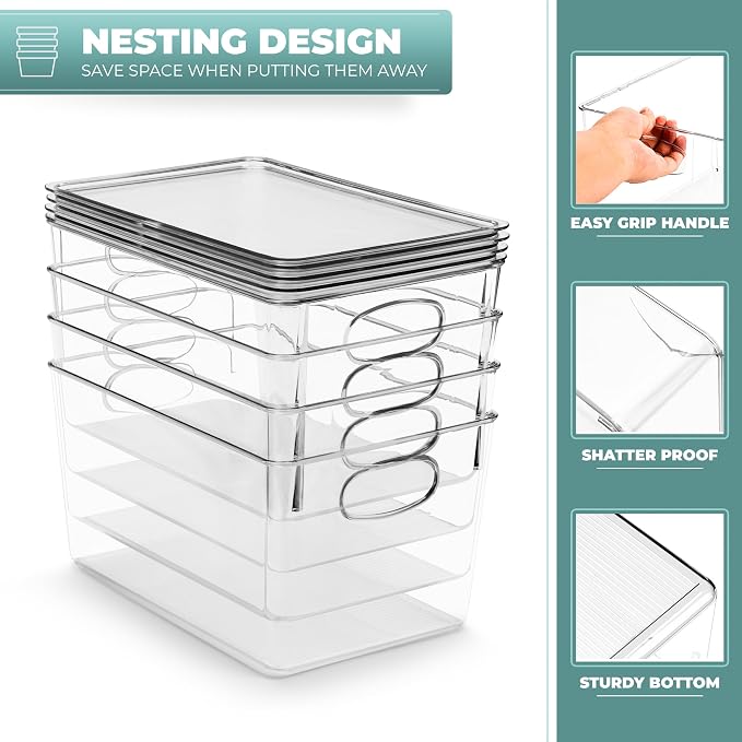 Sorbus Large Clear Plastic Bins with Lids – Stackable Organizer for Toys, Clothes, Medicine, Makeup, Art Supplies, Closet, Bathroom, and Shoes (4 Pack)