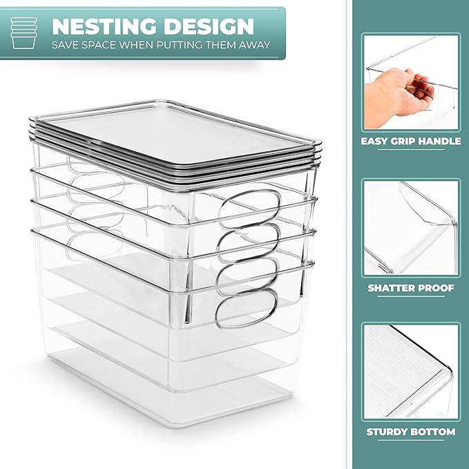 Sorbus Large Clear Plastic Bins with Lids – Stackable Organizer for Toys, Clothes, Medicine, Makeup, Closet, Art Supplies, Bathroom, Shoes – 8 Pack