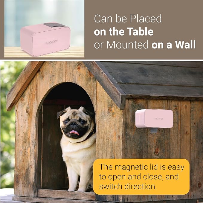 SVD.PET Dog Poop Bag Dispenser, Wall Mount Waste Bag Dispenser, Holds 8 Rolls of Waste Bags, Indoor/Outdoor Wall mount or Place on the Table (Pink, Dispenser only)