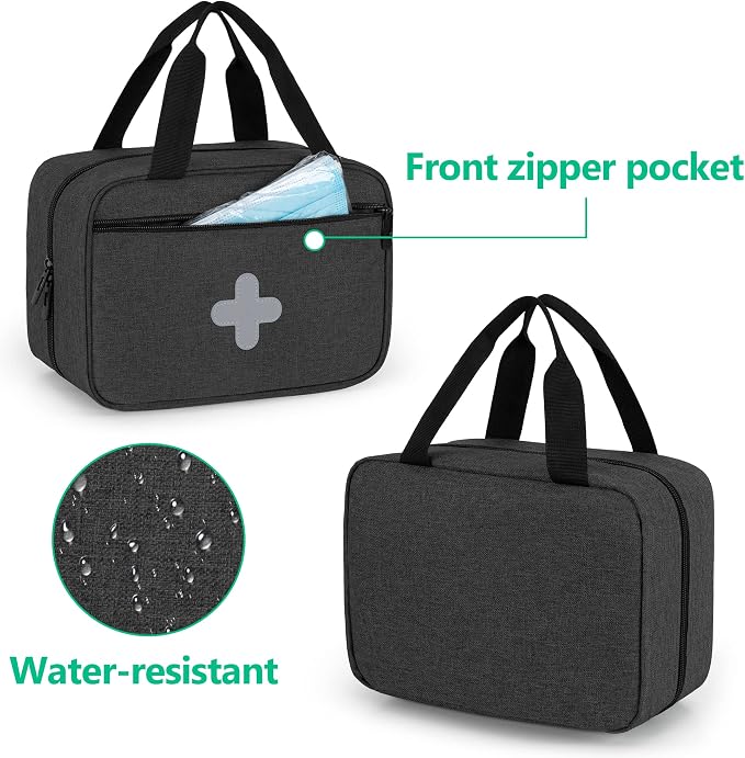 Empty First Aid Kits Case, Portable Emergency Kit Organizer, Black | Medical Bag for Emergency Supplies and Pill Bottles, Large Capacity, for Hiking, Camping, Car, Travel, Home and Outdoor
