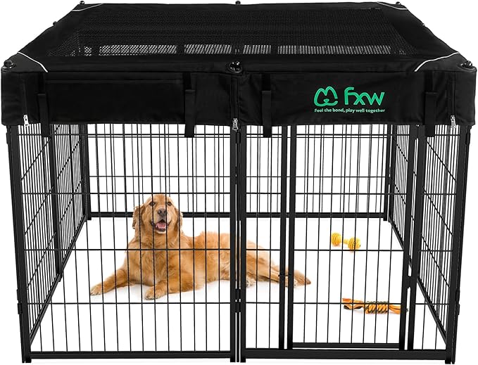 FXW Homeplus Indoor Dog Playpen with Mesh Top Cover, 40" H, 8 Panels | Calm Indoor Play Area, Cover Helps Deter Jump-Outs, for Medium & Large Dogs, Patented