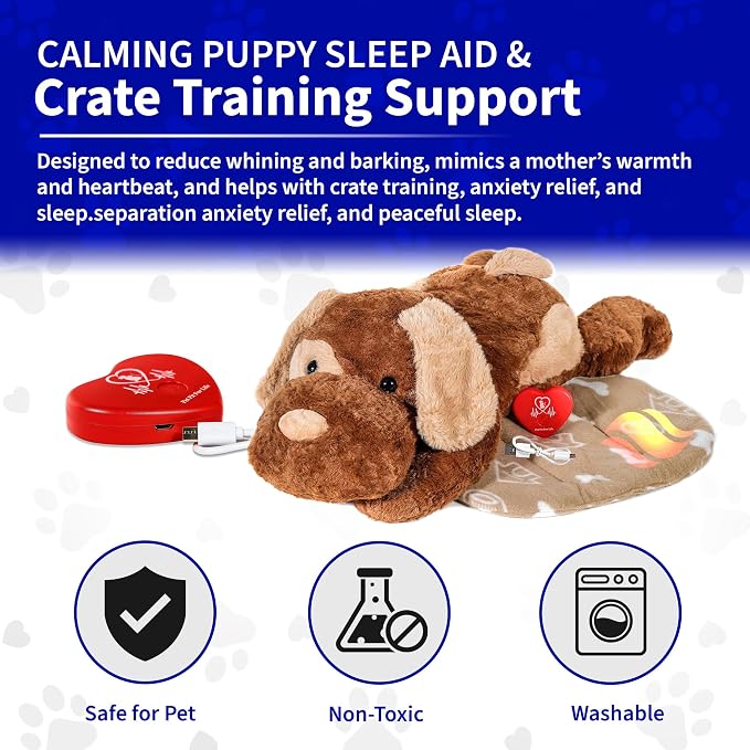 Pet Fit For Life Cuddle Pup Toy with Heartbeat & Heat Pack - 23" Long Large | Heartbeat & Heat Pack with USB Rechargeable Design. Huggable Teddy Bear Texture for Crate Training and Cozy Comfort.