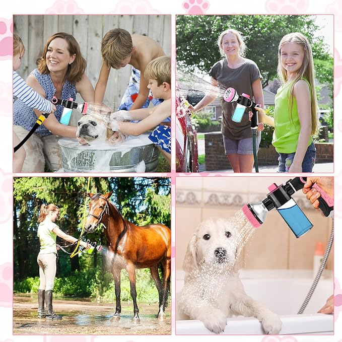 Dog Shower Attachment with 6.6FT Shower Hose, 8 Sprayer Modes Dog Washing Hose Attachment for Bathroom & Bathtub, Outdoor Use Dog Washing Kit with Pet Grooming Glove Shampoo Dispenser and Holder