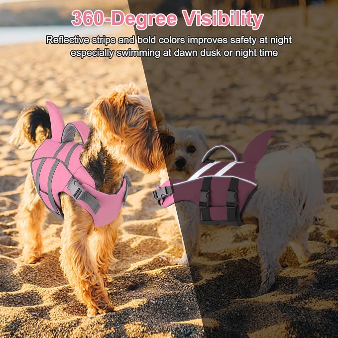 Dogcheer Dog Life Vest Shark, Life Jacket for Dogs, Swim Vest- Lt Pink,L | High Buoyancy Harness Puppy Flotation Vest with Handle & Leash Ring for Boating & Swimming, Reflective Visibility for Doggy