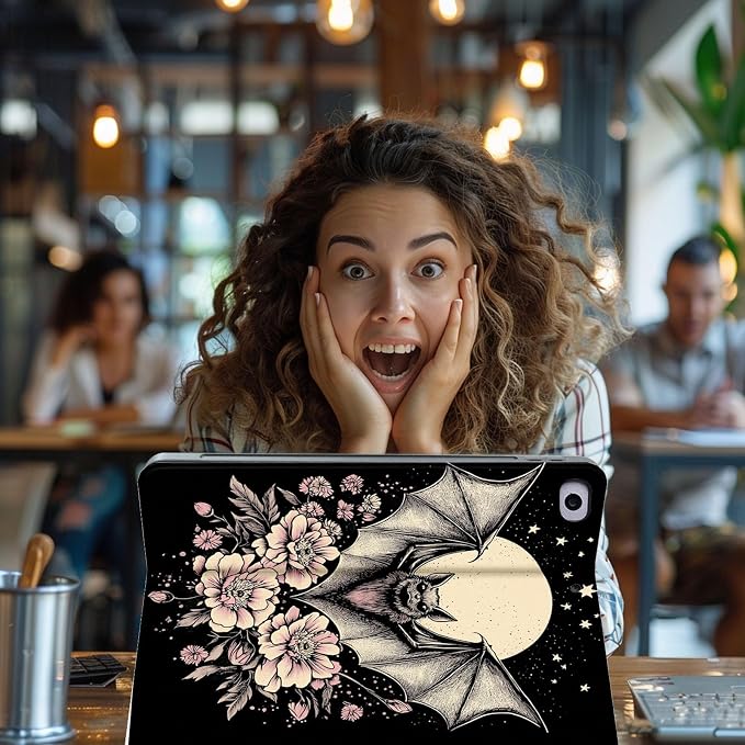 for Microsoft Surface Go 4/3/2/1-10.5" 2021 Tablet Case,Auto Wake/Sleep,Adjustable Stand Protective Cover - Bat Moon Floral