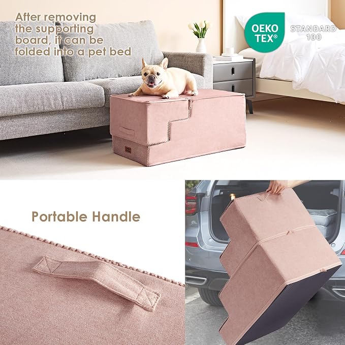 EHEYCIGA Dog Stairs for High Bed 22.5" H, 5-Step Dog Steps, Pink | Pet Steps for Small Dogs and Cats for Bed, Non-Slip Balanced Pet Ramp Indoor