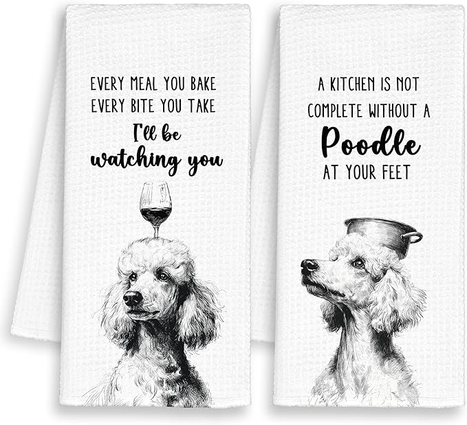 Funny Dog Poodle Kitchen Towels Set of 2, Every Meal You Bake Hand Towels Decor for Bathroom, Cute Dish Towel Gifts for Christmas Dog Lovers Mom,Rustic Tea Bar Towel for Dining Room 16x24in