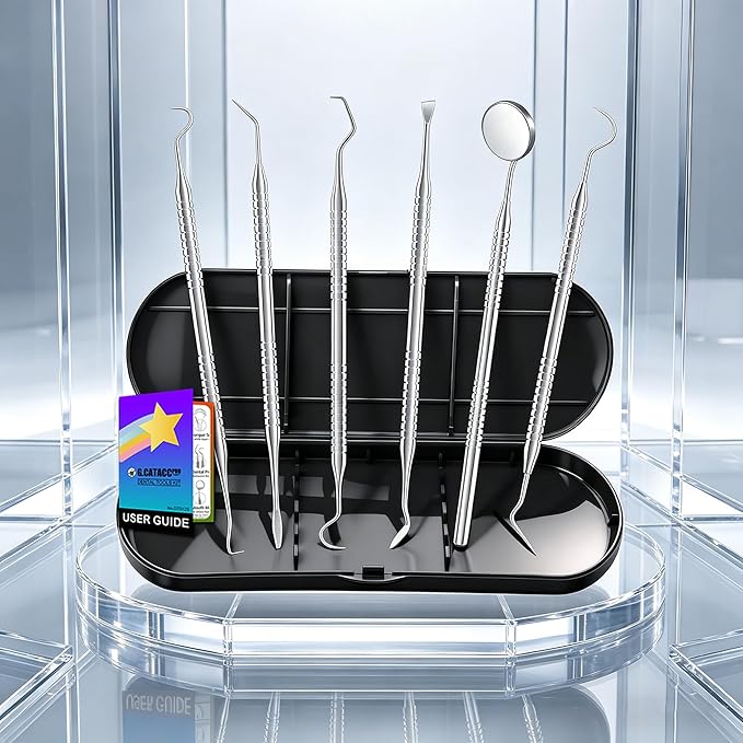 G.CATACC Dental Tools, Metal Dental Pick Teeth Cleaning Tools for Home Use, Stainless Steel Oral Care Hygiene Kit with Tooth Scraper Plaque Tartar Remover - with Case