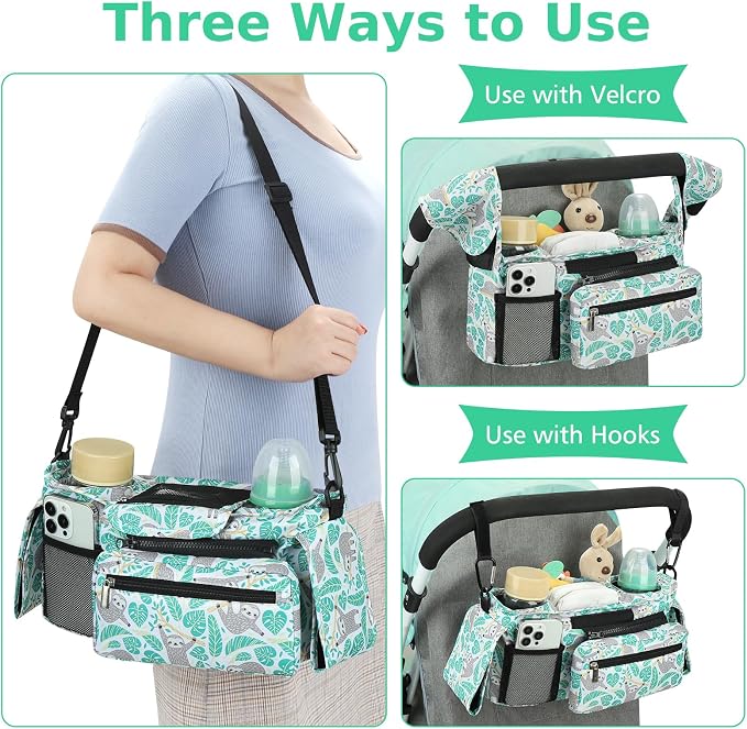 Accmor Universal Stroller Organizer with Insulated Cup Holder Detachable Phone Bag and Shoulder Strap,Stroller Bag Caddy Organizer for Uppababy, Baby Jogger, Britax Strollers