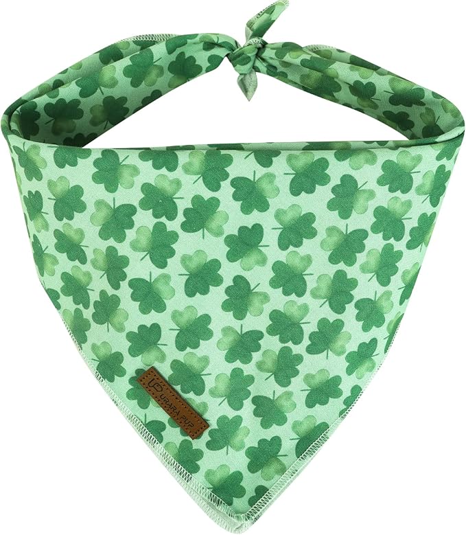 St. Patrick's Day Dog Bandana, Shamrock Triangle Bid Scarf for Small/Medium Dogs, Cotton Kerchief - Green Shamrock Spring Bandana for Girls, Boys or Cats