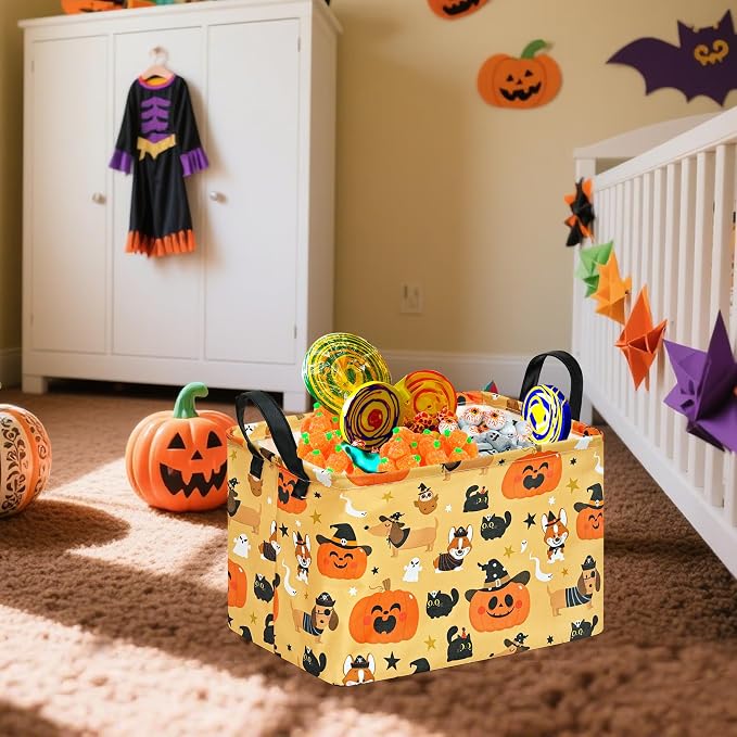 Halloween Pumpkin Ghost Storage Basket, Black Cat Spider Gift Toy Organizer