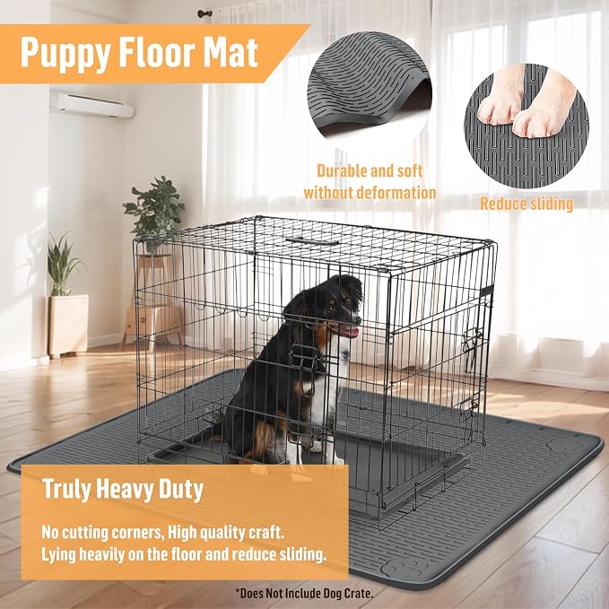 Silicone Dog Bed Mat 50"x 35" Crate Mat for Dog Cages, Light Grey | Extra Large Kennel Mat with Raised Edge, Washable, Leakproof, Waterproof Dog Mat for Crate, Dog Floor Mat to Protect Floors