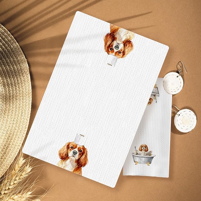 Funny Cavalier King Charles Spaniel Bathroom Decor Hand Towels Set of 3, Cavalier Spaniel Mom Gifts, Gifts for Cavalier Spaniel Lovers,Kids Dog Bathroom Decor,16x24 Inch