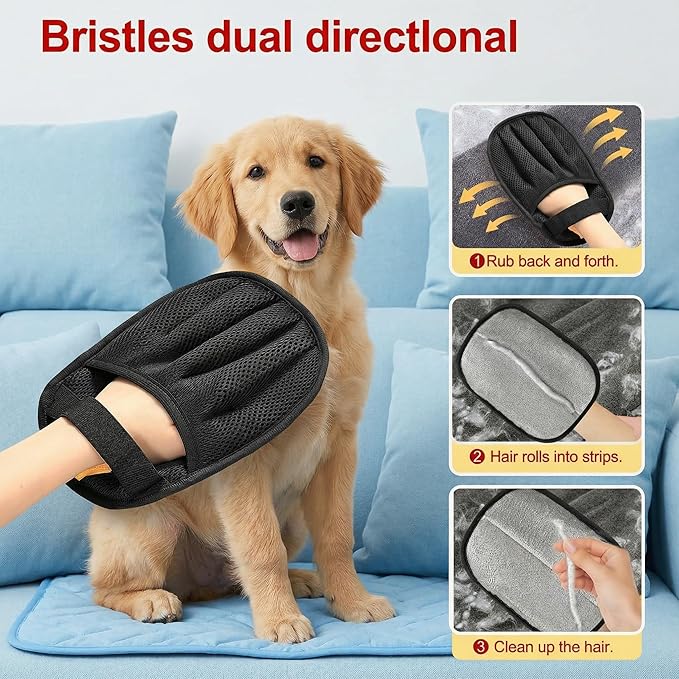 2Pcs Pet Hair Removal Glove, Upgraded Five-Finger Electrostatic Cat Brush & Dog Brush for Laundry, Couch, Carpet, Car Seat | Reusable Pet Hair Remover Tool