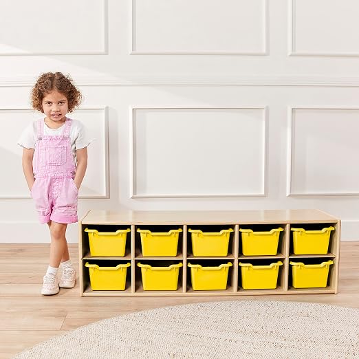 ECR4Kids Scoop Front Storage Bins, Multipurpose Organization, Yellow, 10-Piece | Durable plastic, GREENGUARD Gold Certified, 1.2 gallon capacity, lightweight & nestable, built-in handle, classroom/home use