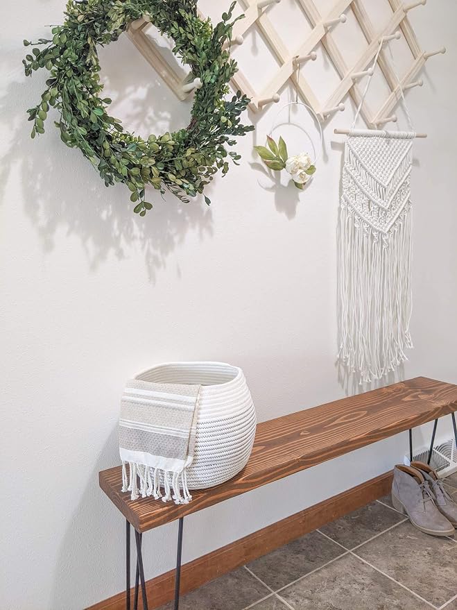 Goodpick Round Woven Rope Storage Basket for Shelves, 10" x 8.3", White | Decotative Small Basket for Toy Storage, Baby Gift Basket with Handles, Fits Living Roon & Nursery Décor, Plant Baskets