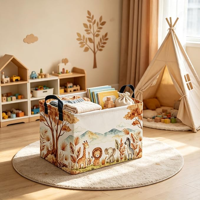 Rectangular Animal Baskets,Animal Storage Bins with Handles for Room Decor,Book Storage Bin,Shelf Basket(Free animals)