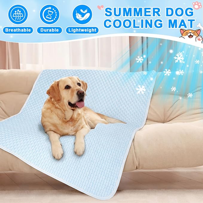 Fanfanwin 4 Pack Dog Self Cooling Mat 39x28 Inch, Washable Ice Silk Pet Sleeping Pad with Non-Slip Bottom & Storage Bags for Summer Indoor Crate Car, Outdoor Patio Hot Weather Resting