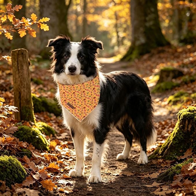 Fall Dog Bandana, UP URARA PUP Puppy Bandana for Small,Medium Dog, Hedgehog Mushroom Cotton Triangle Bid Scarf Dog, Pet Kerchief for Girl Boy Dogs or Cats, Fancy Fall Classic Dog Bid Scarf