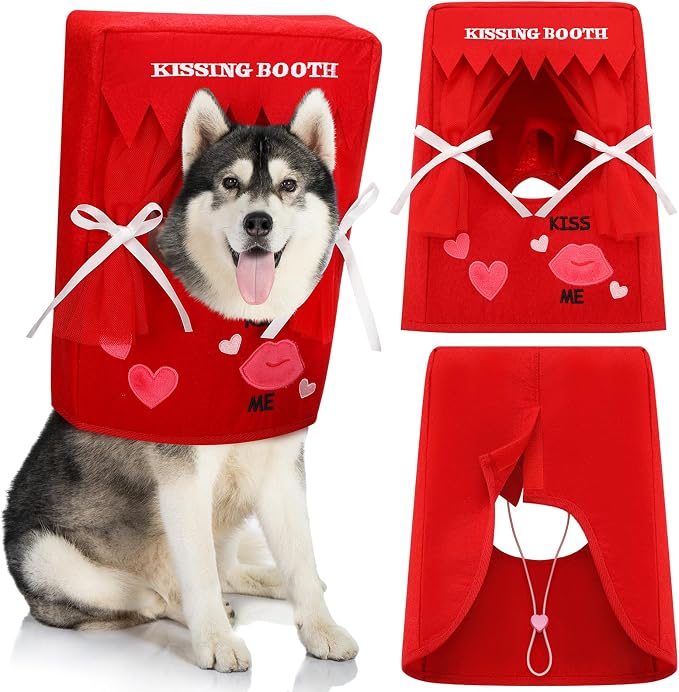 Hallowen Dog Kissing Booth Costume Headpiece for Pets, Red, L/XL | Hallowen Pet Headwear for Dogs Cats with Red Fabric Hearts, Valentine Party Birthday Photo Prop, Fun Costume Gift for Pups
