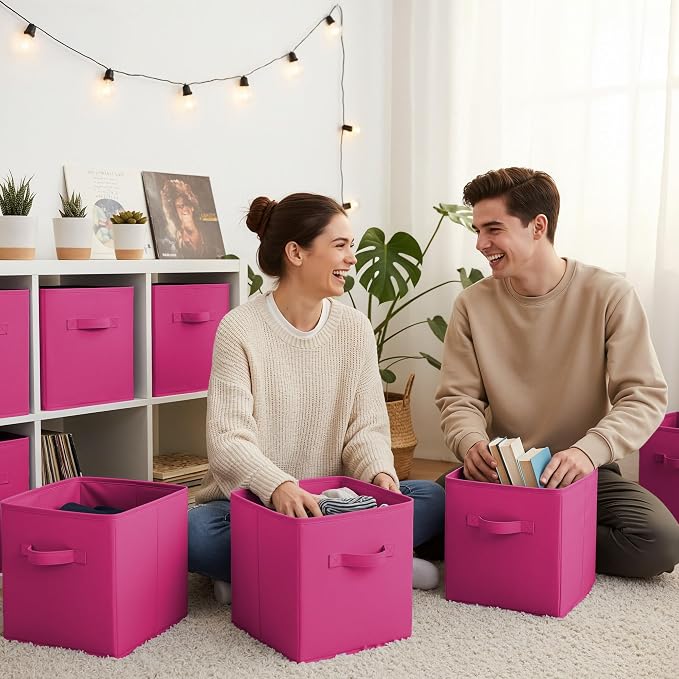 GRANNY SAYS 11 Inch Cube Storage Bin, Cube Organizer Bins, Rose Red, 6-Pack | Collapsible Storage Boxes with Thickened Base Plate, Sturdy Handles, Decorative Baskets for Shelves, Closet