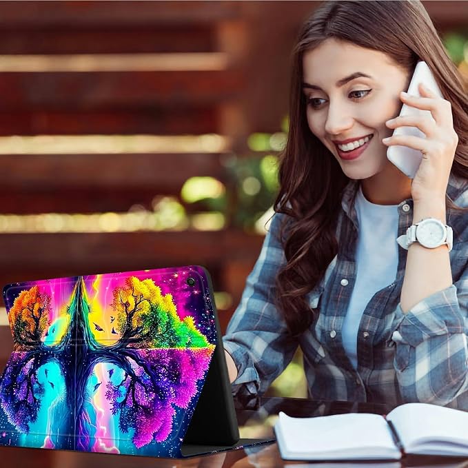 Case for Samsung Galaxy Tab A8 10.5" 2022 Model (SM-X200/X205/X207) | Slim Leather Smart Cover with Multi-Angle Anti-Slip Stand [Auto Wake/Sleep] Shell for Women Men - Purple Green Tree
