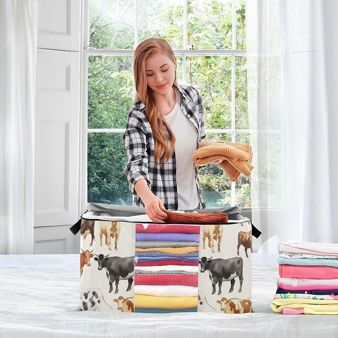 Generic Cute Cows Clothes Storage Bag Bins 2 Pack Foldable Storage Containers Large Closet Organizer with Zipper Storage Cubes for Pillows Clothing Comforters 60L, g355896681p976c1037s2357