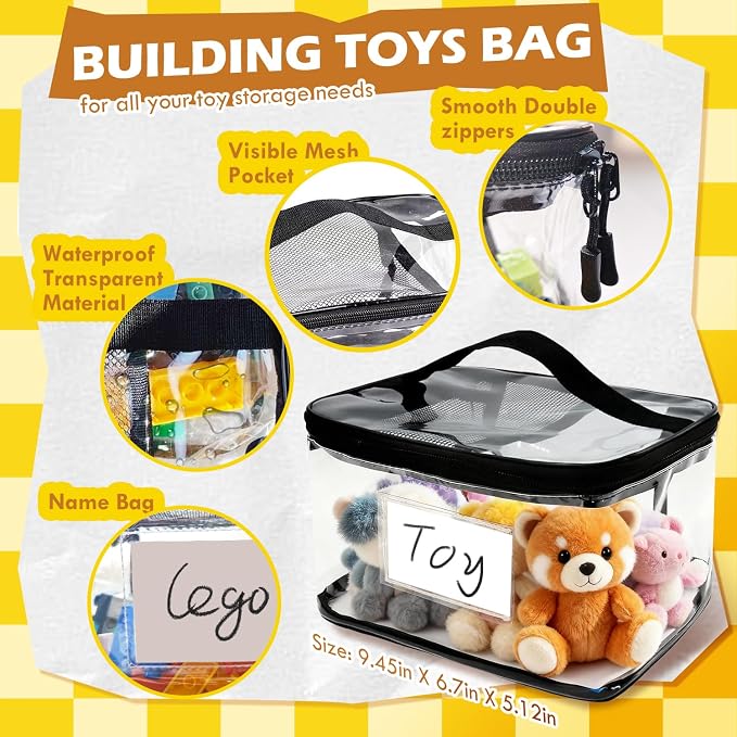 4-Pack Clear PVC Toy Organizers and Storage Bags with Zipper,Waterproof Organizer for Building Blocks, Puzzles,Board Games & Magnetic Toys,All-in-One Toy Organizers and Storage Solution