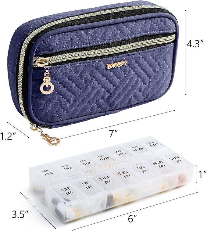 BAGSFY Pill Organizer Case 2 Times a Day- Weekly Medicine Organizer Travel Pill Box with Removable 7 Day Medicine Case Container for Fish Oil, Vitamin, Supplement